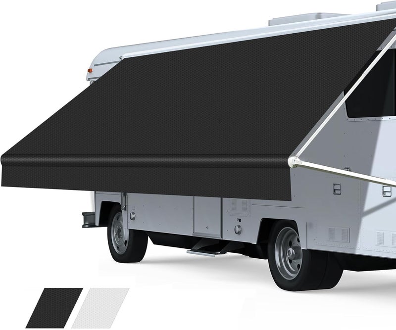 Somokg Heavy Duty RV Awning Fabric Replacement - 19.5oz Vinyl Camper Awning - Waterproof & UV-Resistant - Universal Canopy for Camper, Trailer and Motorhome (11FT(Fabric 10'2"), Solid Black) - Image 1